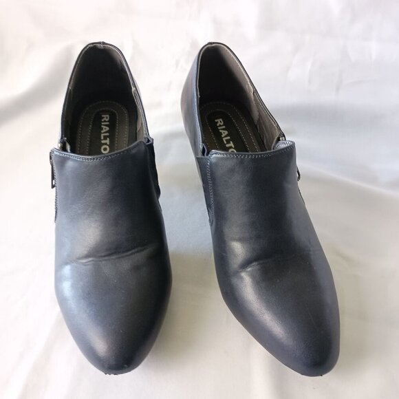 RIALTO Sarina Navy Ankle Boots Size 7 Wide Faux Leather Side Zip Booties - Picture 5 of 12